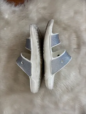 Iconic CROCS Comfort Silver Sparkle Glitter and White Sandals thumbnail 2