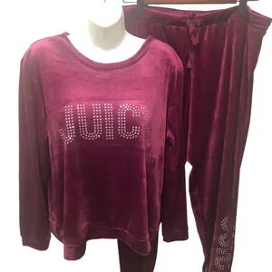 Juicy Couture Soft Velvet Bling Top & Jogger Lounge Set Sz L Purple Embellished thumbnail 3