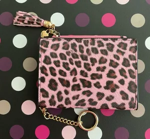 Leopard Pink Small Bifold Slim Mini Wallet thumbnail 1