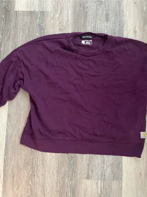 Carhartt Tencel Sweatshirt Womens Large Burgundy Loose Fit Cropped Sleeve Logo thumbnail 4