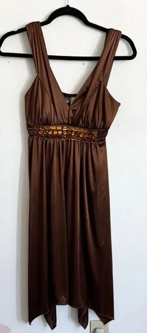 Windsor Brown Beaded Babydoll Dress, Y2K, Boho, Vintage, Retro, Elegant, Formal, Medium‎ thumbnail 1