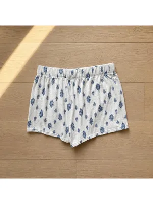 Women's Super Soft Pajama Sleep Shorts Size Medium White Blue Print Pocket Cozy thumbnail 2