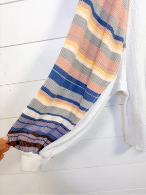 Free People Rainbow Dreams Balloon Sleeve Thermal Knit Blouse, EUC, Medium thumbnail 9