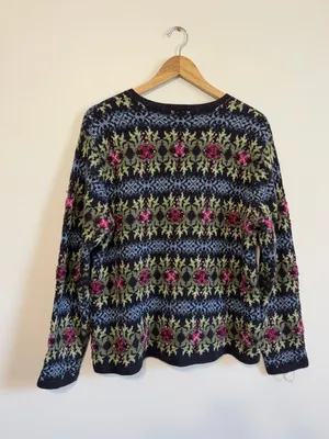Talbots Vintage Floral Embroidered Cardigan Sweater Size Large Women’s thumbnail 9