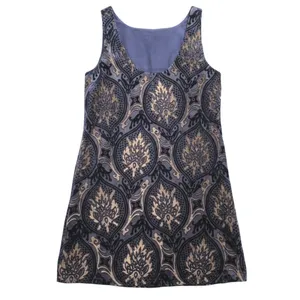 LOFT Shift Dress‎ Navy Blue Gold Damask Velvet Burnout Sleeveless Womens XS thumbnail 4