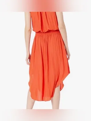 Ramy Brook Audrey smocked drop waist midi Dress in crimson Orange 🍊 thumbnail 8