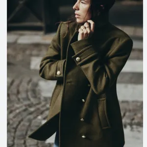 NWT ZARA WOOL BLEND DOUBLE-BREASTED COAT KHAKI Green Bloggers Fave Oversize READ thumbnail 5