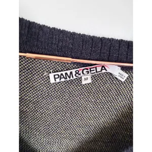Pam & Gela Sweater Womens V-Neck Abstract Camo Intarsia M Grey Yellow Black‎ thumbnail 8