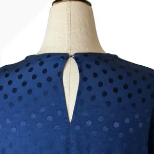 Sandro Polka Dot Poplin Dress Women Small Blue Bell‎ Sleeve Pleated Retro Luxury thumbnail 5