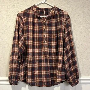 Free People Plaid Northern Bound Flannel Henley top size XS thumbnail 3