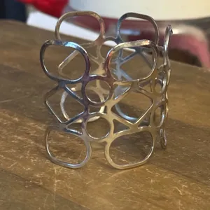 Silver tone wide geometric cutout cuff bangle bracelet thumbnail 4