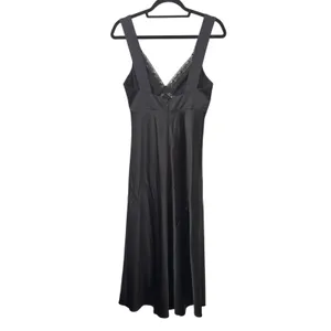 GIANNI BINI Satin‎ Lace Trimmed Slip Dress Black Sz 2 thumbnail 3