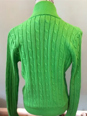 Ralph Lauren Green Cable-Knit Zip Cardigan thumbnail 4