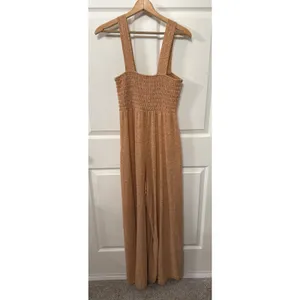 Free People FP Beach Homecoming Wide Leg Linen Blend Jumpsuit in Orange, S thumbnail 6