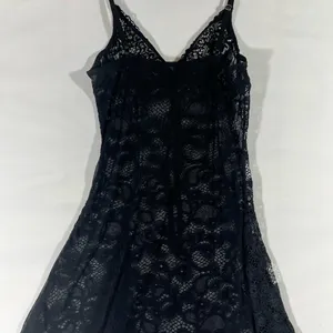 Black Lace & Mesh Net Chemise Nightgown with Ribbon & Rhinestone Sz S‎ NEW thumbnail 2