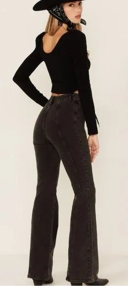 FREE PEOPLE We The Free Florence High Rise Flare Black Jeans thumbnail 2