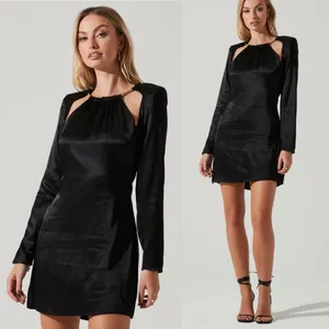Astr Carina Satin Chain Link Long Sleeve Mini Dress Black Size XS Party Cutout thumbnail 2