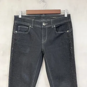Cache Skinny Low Rise Jeans Women‎ 2 Black Rhinestone Stretch Y2K McBling thumbnail 3