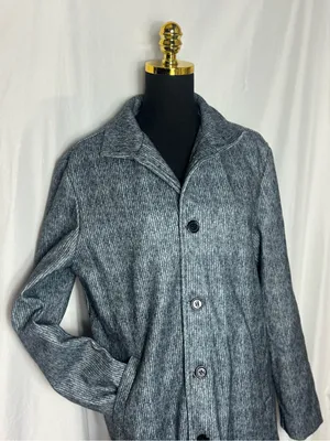 Fashion women’s peacoat business casual Grey Ribbed Button-Front Coat Medium thumbnail 2