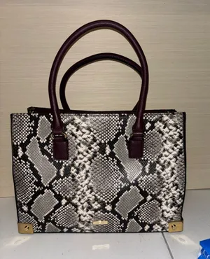 Aldo Black & Cream Python-Print Satchel with Burgundy Handles thumbnail 1
