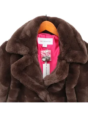 NWT Liz Claiborne Super Soft Womens Faux Fur Midweight Peacoat Brown Coat XS thumbnail 2
