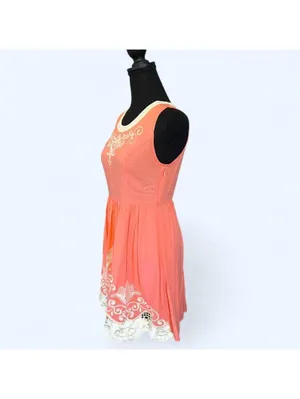 Altar’d State coral embroidered boho coquette lace trim mini dress size XS 🧡 thumbnail 5