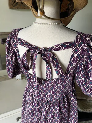 Anthropologie Boho cottage purple corduroy cotton puff sleeve square neck babydoll dress L thumbnail 8