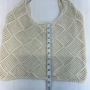 Crochet Mesh Hobo Tote Bag Ivory Cream Knit Beach Bag Boho Summer Shoulder NEW thumbnail 5
