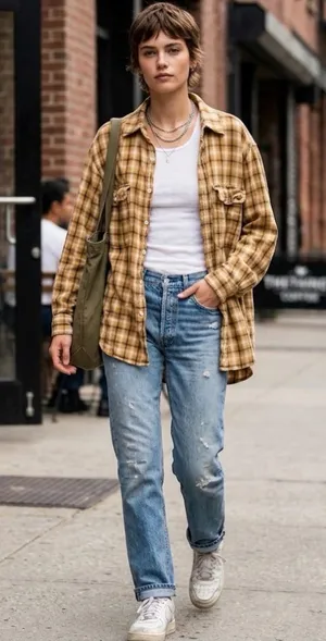 Pol x Anthropologie Yellow Plaid Flannel Size Medium. thumbnail 1