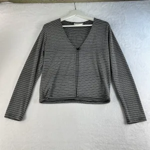 A Byer Vintage Y2K 90s Large Cardigan Single Button Metallic Striped Black White USA thumbnail 3