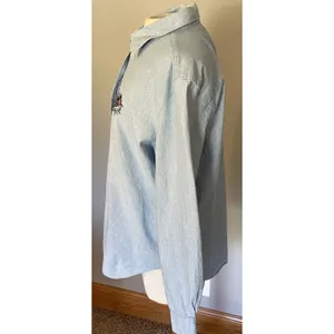 Talbot’s Christmas Shirt‎ Women’s Sz LG Button Up Chambray Ice Skates Mittens thumbnail 9