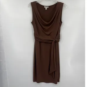 Boston Proper Cowl Neck Dress Sz 8 Brown Quiet Luxury Y2K Stretchy Tie Front thumbnail 12
