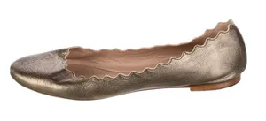 Chloe 38.5 US 8.5 Ballet Flats Lauren Scalloped Metallic Bronze Leather Shoes‎ thumbnail 1