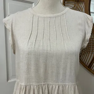 New In Linen Blend Tiered Mini Dress‎ S Boho Flutter Sleeve Coastal Minimalist thumbnail 2
