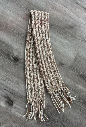 Handmade Brown & Cream Crochet Scarf thumbnail 1