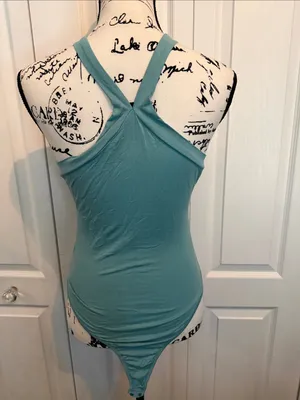 Cupshe Teal Cross-Strap Halter Bodysuit thumbnail 4