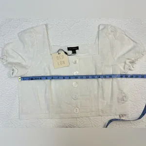 QED London White Cap Sleeve Cropped Blouse US 10 NWT thumbnail 7
