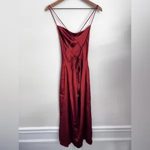 Forever21 Copper brown Satin Cowl Neck Midi slip Dress spaghetti straps S thumbnail 3