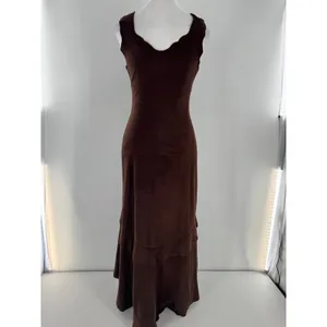 Bebe Vintage Y2K Brown Faux Suede Maxi Dress XS Tiered Ruffle Bodycon Made USA thumbnail 3