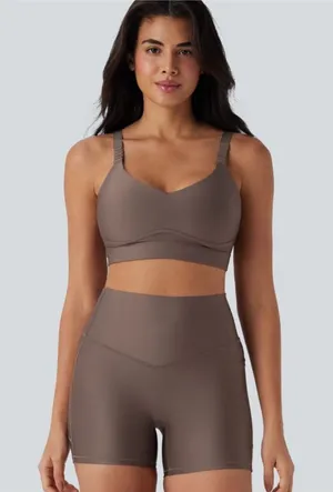 NWOT Halara Brown Medium Support Sheen Running Sports Bra thumbnail 1