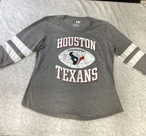 NFL Team Apparel Houston‎ Texans Womens Gray 3/4 Sleeve Graphic T-Shirt Large thumbnail 1