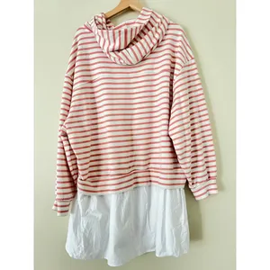 Anthropologie Pilcro Hooded Sweatshirt Twofer Mini Dress Large‎ Pink Stripe thumbnail 7