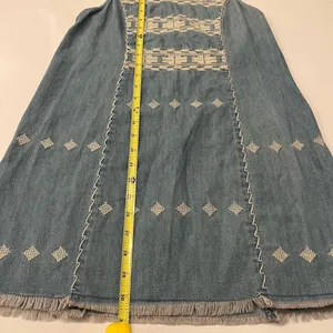 Free People Embroidered Chambray Denim Mini Dress | Size XS | Aztec Racerback thumbnail 10