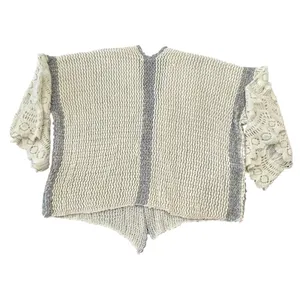 Anthropologie Crochet Bell Sleeve Cardigan Cream Gray Boho Oversized Knit thumbnail 7