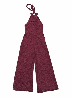 Ett:Twa Anthropologie Aida Halter Lace Jumpsuit in Burgundy thumbnail 3
