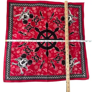 Disney Pirate Mickey Mouse Red Bandana 21"‎ Cotton Square Scarf Skull Crossbones thumbnail 5