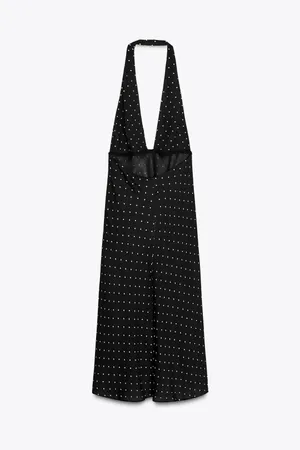 Zara Black Polka Dot Halter Midi Dress thumbnail 10