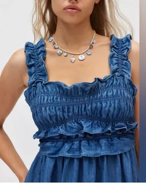 Kimchi Blue Kenzie Empire Waist Bow Back Denim Maxi Dress size medium thumbnail 11