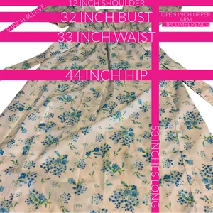 Vintage Circa 1970'S White W/Blue Floral Print Empire Waist Maxi Dress (S) thumbnail 11