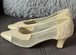 J. RENÉE Faux Pearl & Net Cream Color Heels 5.5 thumbnail 4